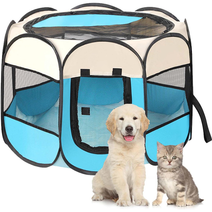 Портативний загін для домашніх тварин, собак, цуценят. Водонепроникний загін з оксфордської тканини для дому та вулиці. Підходить для котів, собак, кроликів (Блакитний)