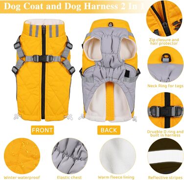 Водонепроникний зимовий одяг для собак Poseca з інтегрованим повідком (жовтий, L)