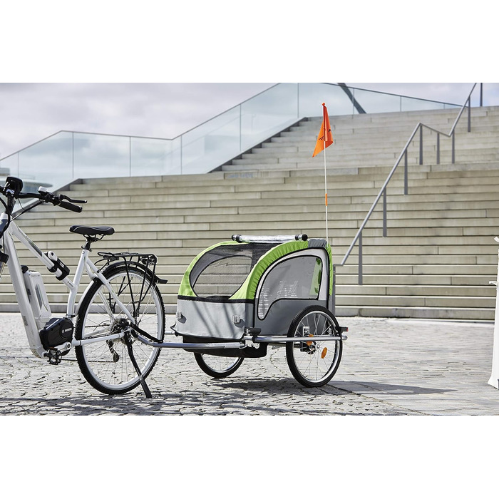 Дитячий велопричіп Fischer Komfort з підвіскою, сертифікований TüV/GS, зелений/антрацитовий, для 2 дітей