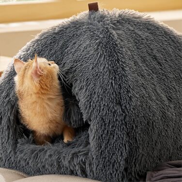 Ліжко для котів BEDSURE велике, 40x40x40 см, сіре, з подушкою та іграшкою, миється