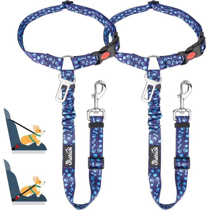 Регульований автогурт для собак SlowTon 2 шт. з кріпленням на підголівник, безпечний, світловідбиваючий, універсальний