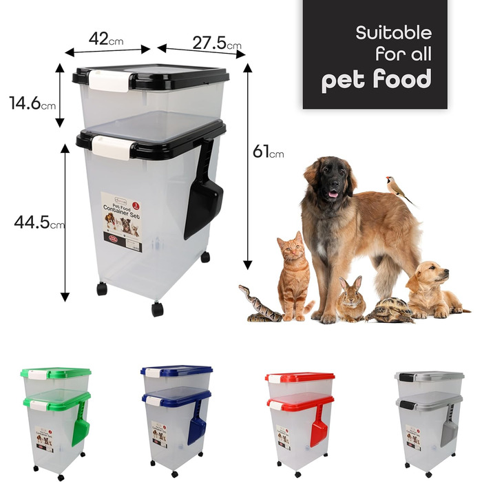 DIVCHI Контейнер для зберігання корму для тварин 3 шт. з мірною ложкою, для собак, котів, чорний