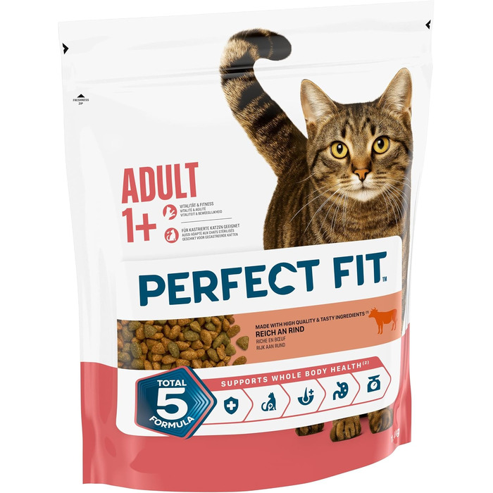 Сухий корм для дорослих активних котів PERFECT FIT Adult з яловичиною, 7 кг
