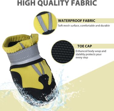 Жовті чоботи для собак REESTBOO, XXL, 4 шт. Водонепроникний захист лап, антиковзаючі, з світловідбиваючим ремінцем, на липучці. Підходять для великих собак, снігу та дощу.