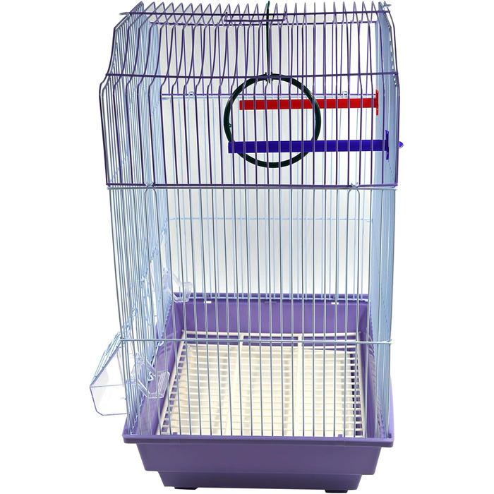 Клітка для птахів з годівницями, жердинами та гойдалками, 34,5 x 28 x 49,5 см, зелена/фіолетова