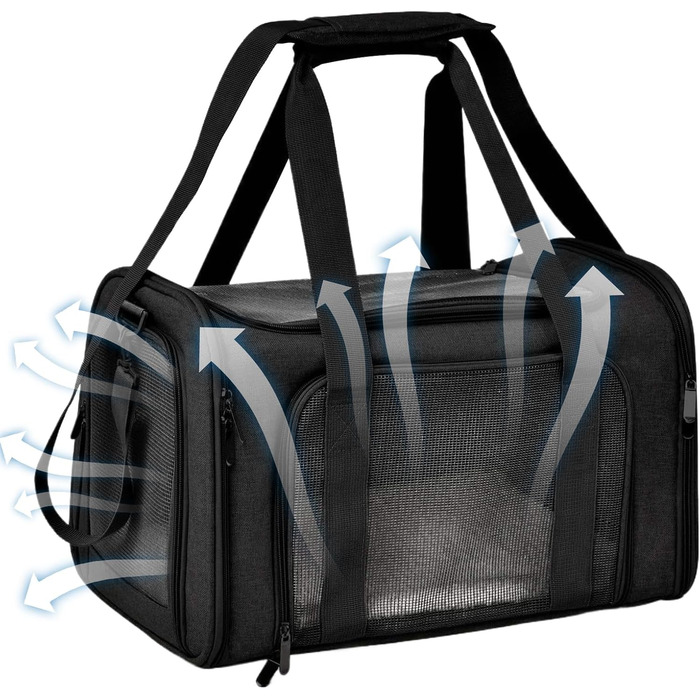 М'яка переноска для котів та собак, чорна | Переноска для тварин, дихаюча, складна, для подорожей