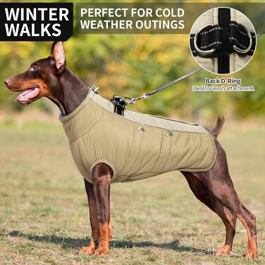 Водонепроникний теплий зимовий одяг для собак - куртка-манжетка з отвором для шлейки, армійський камуфляж, для собак маленьких, середніх та великих порід, з світловідбиваючими смугами, блискавкою (S, Абрикосовий)