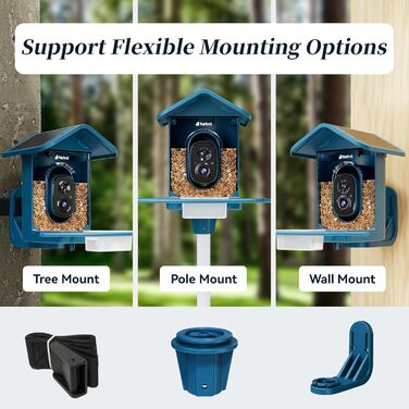 Кормушка для птахів з камерою, AI розпізнавання птахів, 2.4 ГГц/5 ГГц, сонячна, захищена від білок, миттєві сповіщення, 2K камера для заднього двору