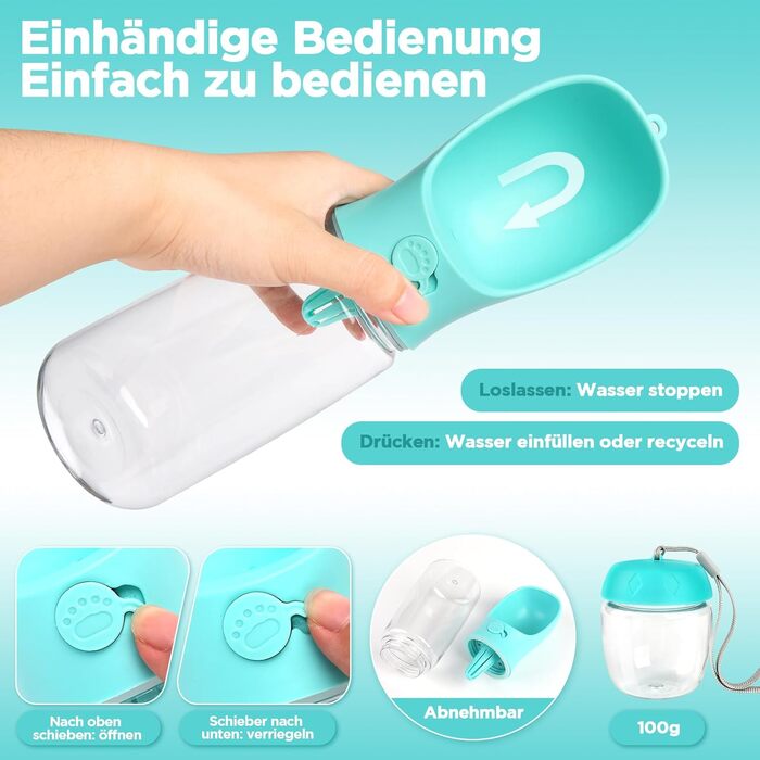 Водачка для собак великої ємності 550 мл з контейнером для їжі (100 г) – портативна водячка для прогулянок, подорожей