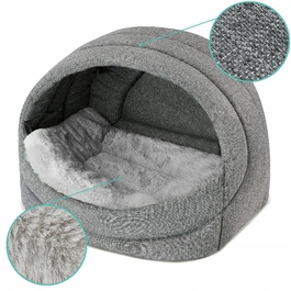 Лежак-будиночок для собак та котів, розмір L, колір бежевий + хутряна підстилка