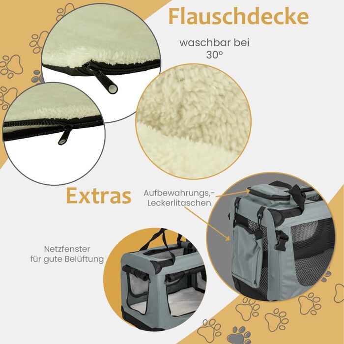 Складана переноска для собак та котів Petigi (Сірий, S, 50 x 35 x 36 см) - переноска для авто, сумка-ліжко