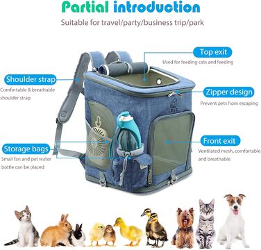 PETCUTE Рюкзак для собак і котів, складаний, з знімним килимком, дихаючий, з регульованими ременями, сумка для подорожей на відкритому повітрі (Темно-синій)