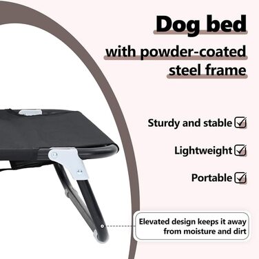 Складане ліжко для собак середніх порід від vidaXL – чорного кольору, метал та тканина | Зручне підняте ліжко для дому та вулиці, довговічні меблі для тварин, 90 x 55 x 18 см