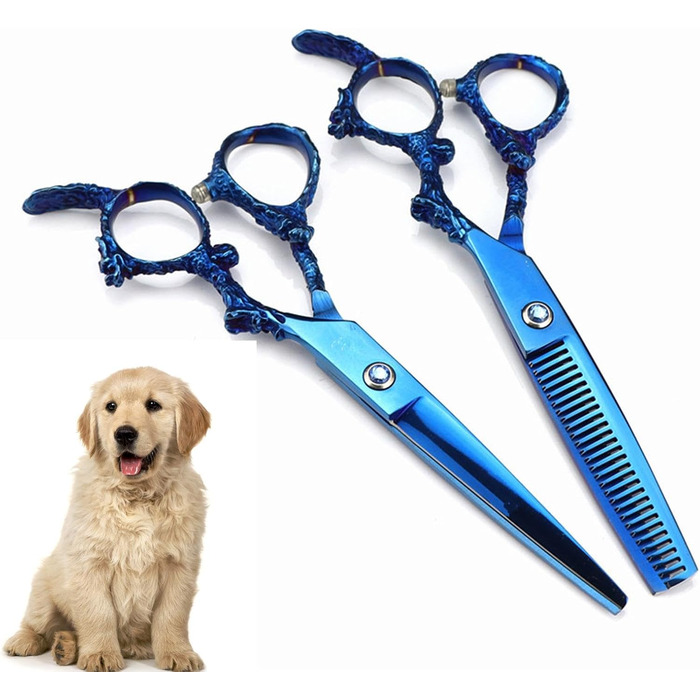Набір професійних ножиць для грумінгу собак 6 дюймів: прямі та розріджуючі ножиці для догляду за шерстю