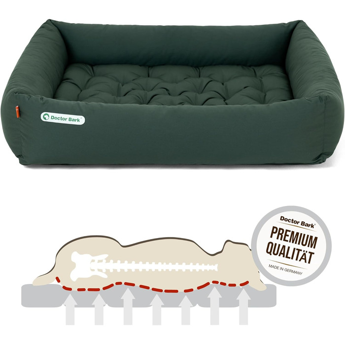 Ортопедичне ліжко для собак Doctor Bark - велике (XL, 100x90 см, зелене) з м'якою підстилкою, миється до 95°C, гігієнічне