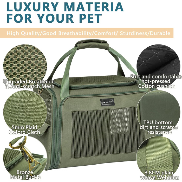 Транспортна переноска для котів та собак Petsfit, складна сумка-переноска, 47L x 30B x 30H см, оливковий колір