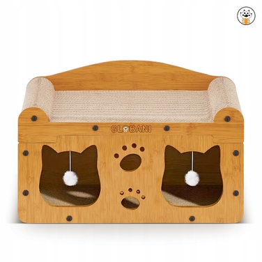 Дряпка для котів GLOBANI коричнева, картонна, до 60 см, з лежаком та іграшками