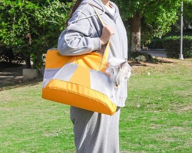 Транспортна сумка для собак та котів на літо, з мішковиною, з регульованим ремінком на плече, дихаюча переноска для тварин, підходить для маленьких собак та котів (Помаранчевий)