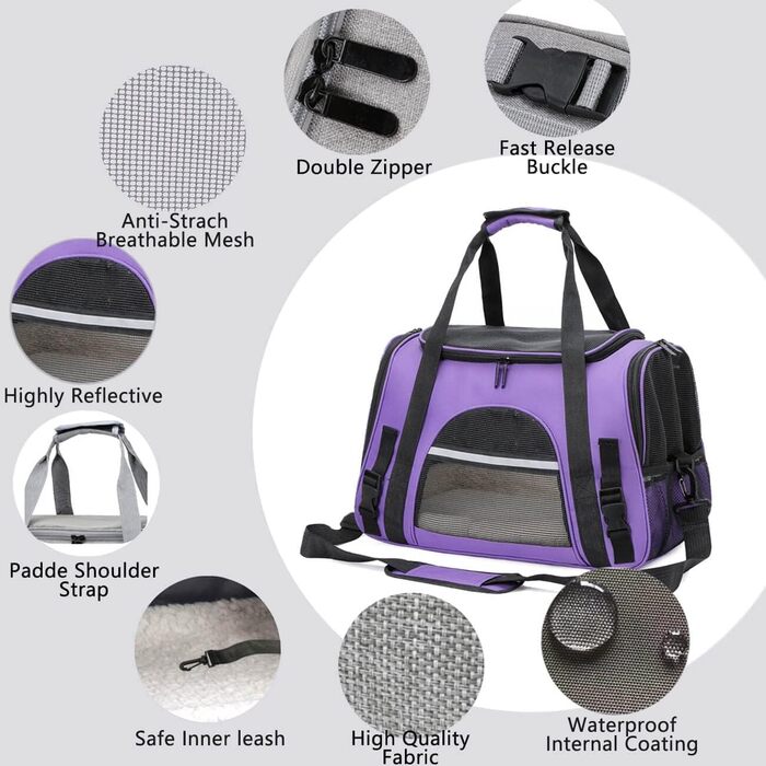 Транспортна переноска для собак та котів, складана, з м'якою підстилкою (фіолетова)