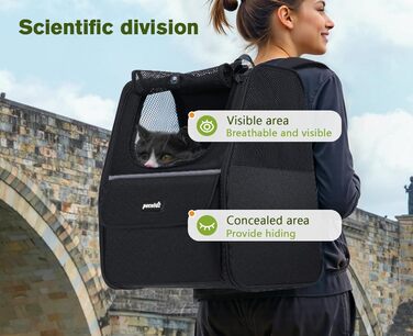 Рюкзак для кота Pecute з сітчастим вікном, чорний, до 6 кг