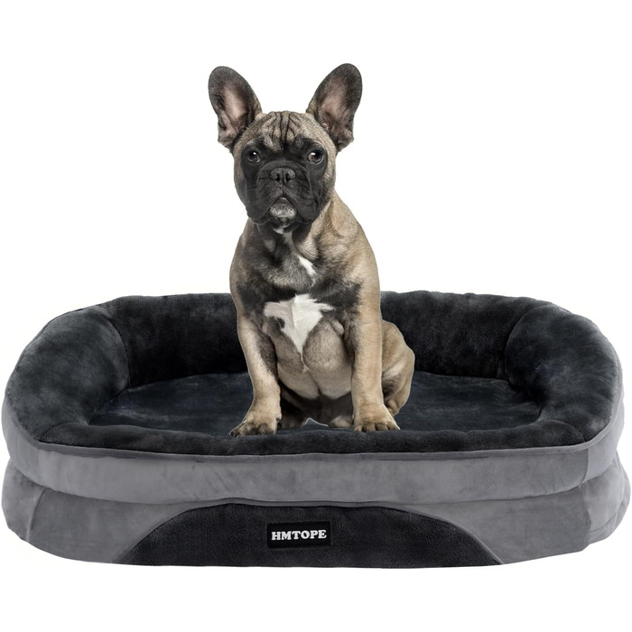 Ортопедичне ліжко для собак, собаче ліжко-софа з валиком для шиї, неслизьке дно, кошик для собак, знімний та пральний, для маленьких собак, 71 x 53 x 14 см, темно-сірий