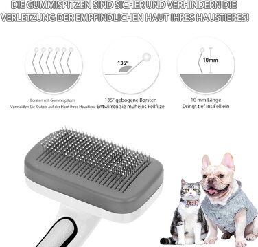 Щітка для вичісування шерсті самоочищувана, для собак та котів з довгою та короткою шерстю, сіра