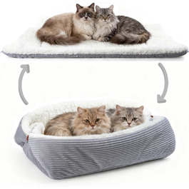 М'яке ліжко для котів, 60x45 см, плюшеве, для маленьких собак та котів, 2-в-1, ліжко-подушка, ковдра, ліжко-гніздо, L:91x71 см