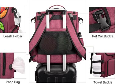 Модерна переноска для собак та котів Modoker, схвалена авіакомпаніями. Комплектація: органайзер, 2 контейнери для корму, 2 складні миски, плечовий ремінь (Рожевий)