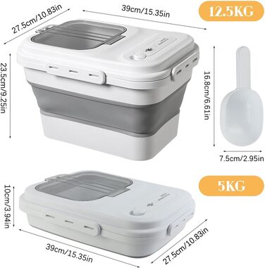 Контейнер для корму для собак RoxNvm, 12.5 кг, з кришкою та ложкою, сірий