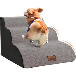 Сходинки для собак Caliyo, 2 сходинки, для маленьких собак та котів, 26 см, знімний чохол, неслизька підставка, для ліжка, дивану, авто (55×40×26см), сірий колір