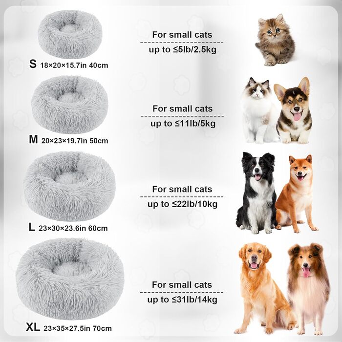 Кругле ліжко для собак та котів, 60 см, машинного прання, нековзне, плюшеве, глибоке, з ортопедичною підтримкою, сіре, 60 x 60 x 20 см