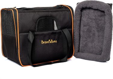 Транспортна сумка для котів та собак Brave Paws, міцна сітка, зручна, дихаюча, з безпечними застібками та складною мискою (чорна)