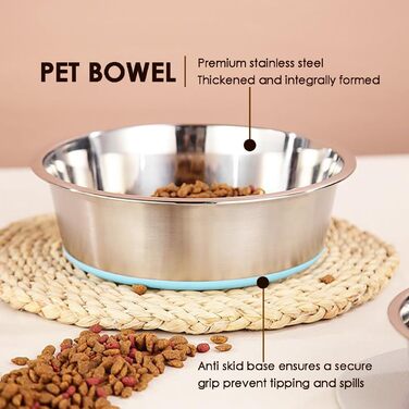WEDAWN Набори мисок для собак та котів з нержавіючої сталі, 2 шт., 2500 мл, з гумовою основою, 26 см