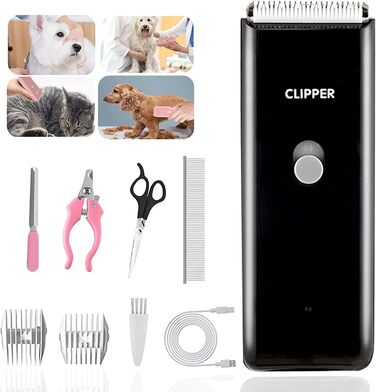 Електрична машинка для стрижки котів та собак, USB, акумуляторна, водонепроникна, безшумна (чорна)