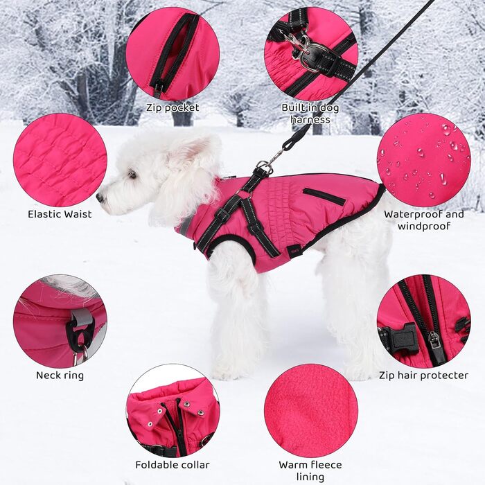 Теплий зимовий одяг для собак: куртка з інтегрованим дзвоником, рожево-рожевий (L)