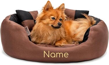 Килимок для собак Lionto 4-в-1 з двостороннім подушкою, 65x50 см, міцний Оксфорд, водонепроникний, з глибоким входом для собак та котів, чорний/коричневий (з нанесенням імені)