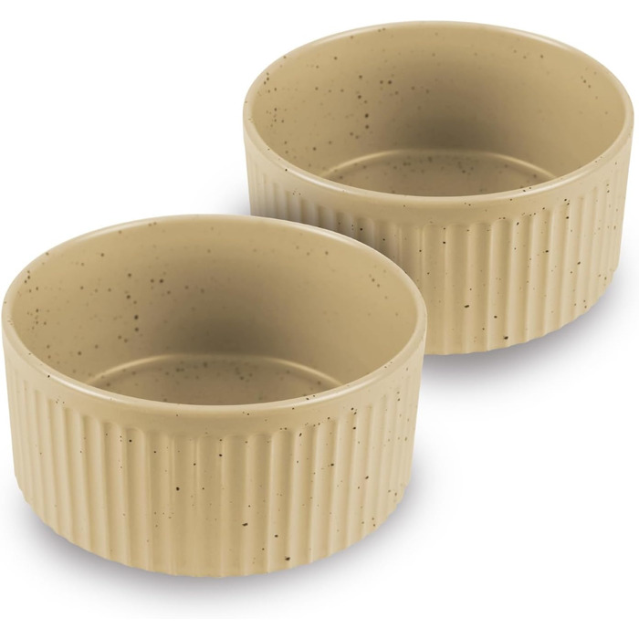 Набір мисок для собак з кераміки (2 шт) об'ємом 400 мл. Миски для маленьких та великих собак з антиковзною основою, придатні для миття в посудомийній машині. Бежевий колір.