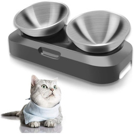 Підвищені годівниці для котів 2 шт. з нержавіючої сталі, нахил 15°, антиковзний стійкий, запобігає нудоті, придатні для миття в посудомийній машині