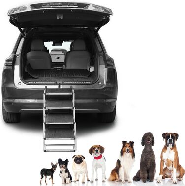 Сходинка для собак QWORK® 4-ступенева складана, антиковзка, для автомобіля - регульована висота 64 см, до 80 кг