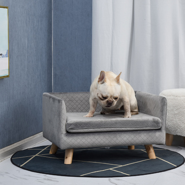 PawHut Dog Sofa Velvet Touch Pet Sofa для маленьких собак до 8 кг з дерев'яними ніжками сірий 64x45x36см для стильних меблів для домашніх тварин