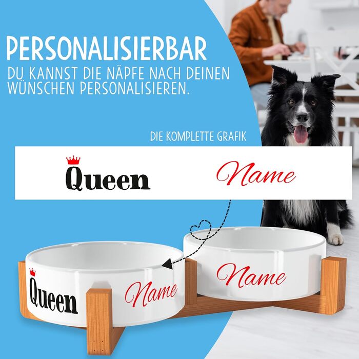 Персоналізована миска для собак OWLBOOK з іменем: керамічна миска з бамбуковим підставкою, 300 мл