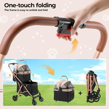 Візок для собак Mamizо 4 в 1, чорний, для 2 тварин до 15 кг, з переносною сумкою та колесами PU