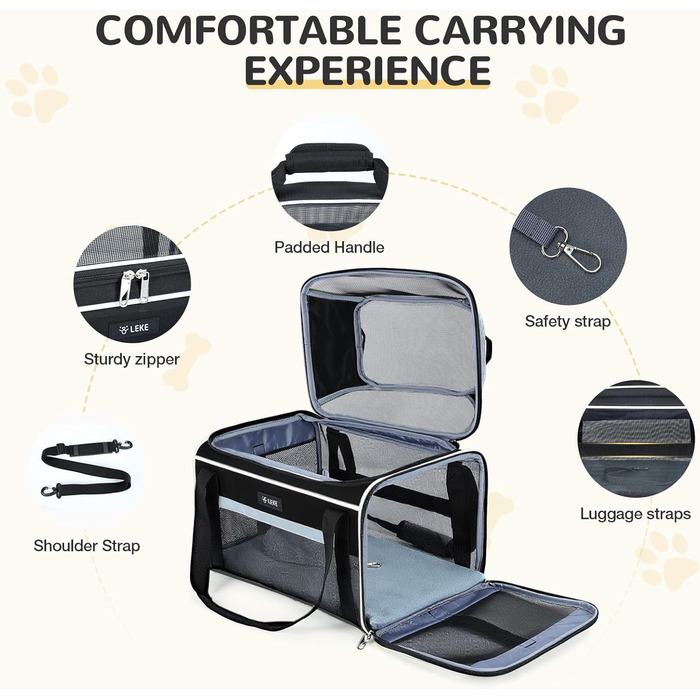 Трансформер-переноска для домашніх тварин Lekereise, TSA-сертифікована, чорна, до 5,4 кг
