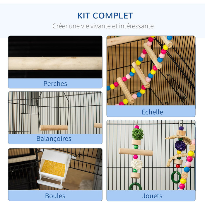 Клітка для птахів PawHut 46x36x100 см, з годівницями та жердочками, для хвилястих папуг, корел, канарок
