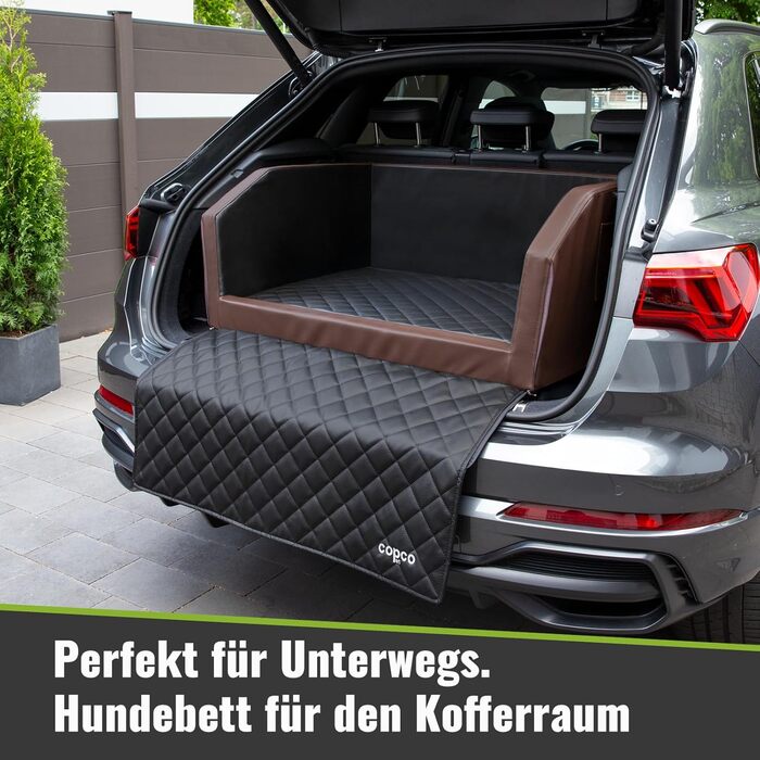 Лежанка для собак у багажник CopcoPet - 70x55x38 см, штучна шкіра, захист багажника, водовідштовхувальна, стійка до подряпин, з захисним покривалом. Колір: білий/чорний
