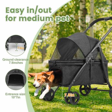 Дитяча коляска для подорожей з тваринами, чорна: міцна, з регульованою ручкою та двома сидіннями