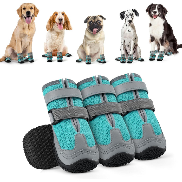Водонепроникні чоботи для собак з відбиваючими смугами, захист лап, антиковзка гумова підошва, XL, блакитний