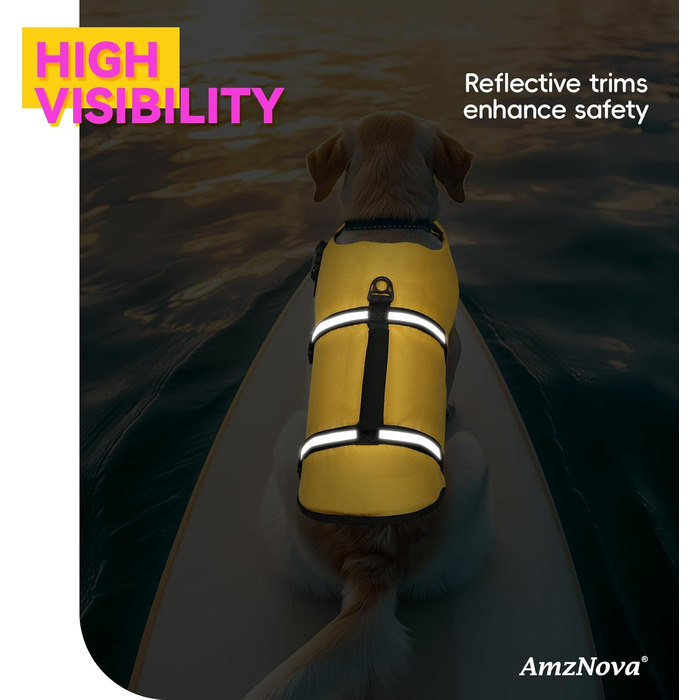 AMZNOVA Рик-стоп жилет для плавання собак, XL, жовтий. Жилет для собак, жилет для плавання, рятувальний жилет для собак. Підходить для човнів.