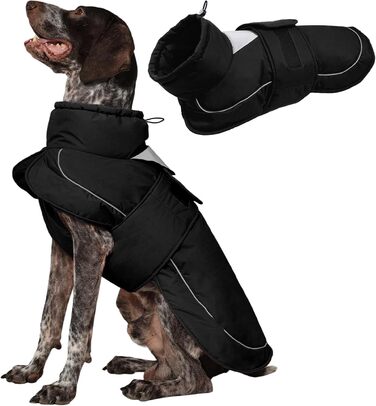 Водонепроникна куртка для собак Kuoser, чорна, розмір XL, з світловідбиваючими елементами та шнурком на шиї