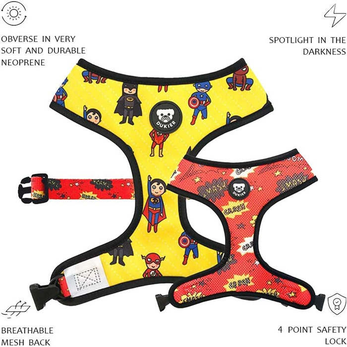 Dukier двостороння шлейка для собак Superdog, XS, з двостороннім принтом
